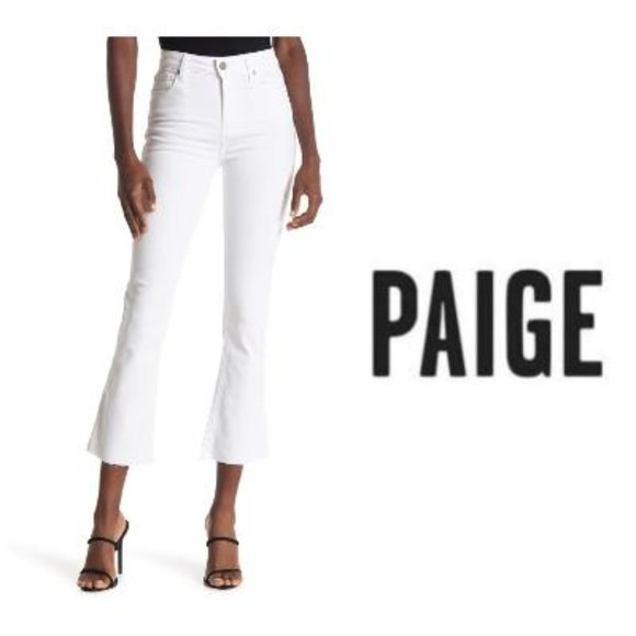 PAIGE Denim - SOLD PAIGE White Rory Cropped Raw Hem Flare Jeans